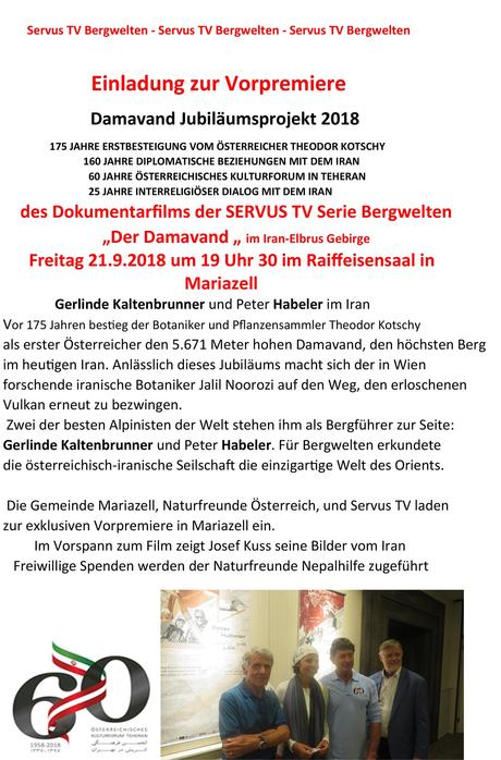 Mariazell: Servus TV Bergwelten Vorpremiere „Der Damavand“