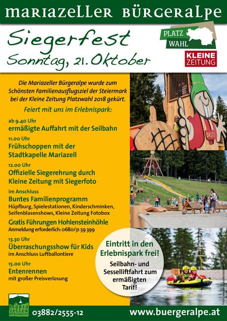 Termintipp:  Siegerfest – Mariazeller Bürgeralpe – Kleine Zeitung Platzwahl 2018