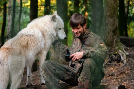 Ein Selfie mit Dala während des Wolfbesuches