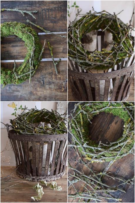 Mooskranz mit Zweigen DIY selbermachen Kranz mit Moos für Herbst Winter Frühling Sommer