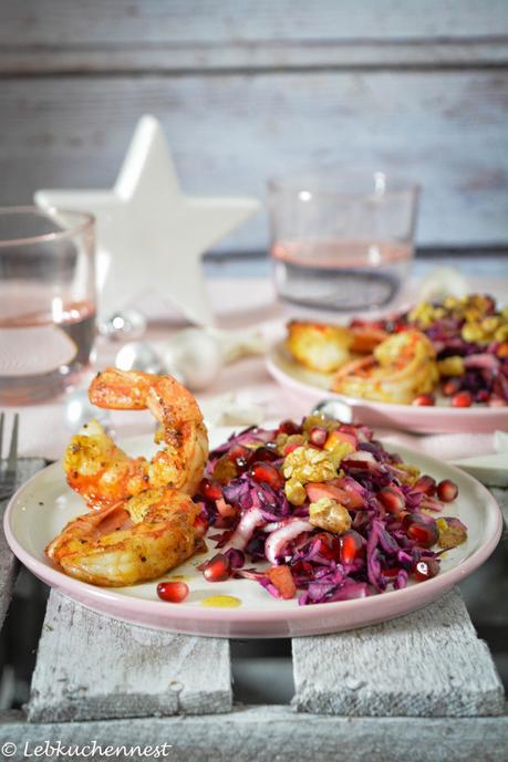 Winterkohlsalat mit gebratenen Garnelen in Vanillenussbutter – Vorspeise zum 1. Advent