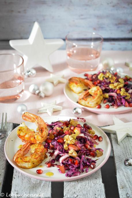 Winterkohlsalat mit gebratenen Garnelen in Vanillenussbutter – Vorspeise zum 1. Advent