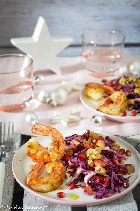 Winterkohlsalat mit gebratenen Garnelen in Vanillenussbutter – Vorspeise zum 1. Advent