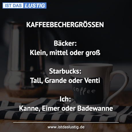 Lustiger BilderSpruch - KAFFEEBECHERGRÖSSEN  Bäcker: Klein, mittel oder...