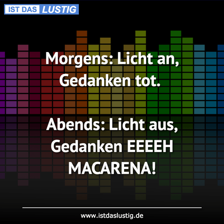 Lustiger BilderSpruch - Morgens: Licht an, Gedanken tot.  Abends: Licht...