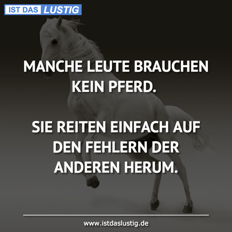 Lustiger BilderSpruch - MANCHE LEUTE BRAUCHEN KEIN PFERD.  SIE REITEN...