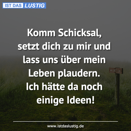 Lustiger BilderSpruch - Komm Schicksal, setzt dich zu mir und lass uns...