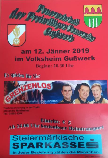 Termintipp: Feuerwehrball der FF Gußwerk am 12.1.2019