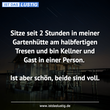 Lustiger BilderSpruch - Sitze seit 2 Stunden in meiner Gartenhütte am...