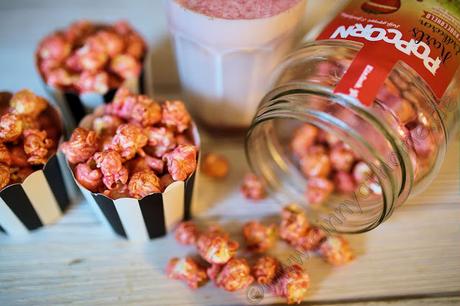 Pinkes Popcorn im Glas mit Erdbeer Geschmack von Karls #Food #Lecker #FrBT18
