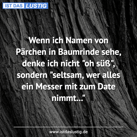 Lustiger BilderSpruch - Wenn ich Namen von Pärchen in Baumrinde sehe,...
