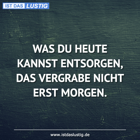 Lustiger BilderSpruch - WAS DU HEUTE KANNST ENTSORGEN, DAS VERGRABE...