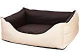 CopcoPet Hundebett Rocco L 90 x 70cm, Beige-Braun, 2in1 wasserabweisendes Hundebett, Hundeschlafplatz komplett aus Kunstleder, orthopädische Hundematratze aus Viscoschaumstoff