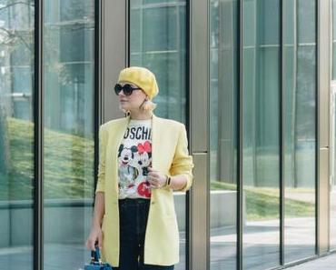 #LemonVerbena Outfit: in oversize Blazer, HMxMoschino Shirt, Platform Sneakers, Jeans Culotte und mit Coccinelle Arlettis Tasche