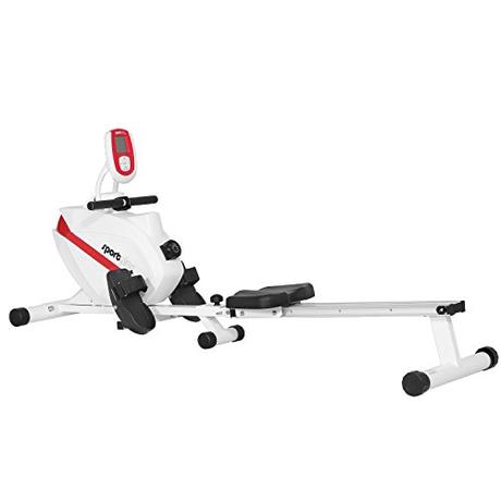 SportPlus Rudergerät für zu Hause, Klappbar, Leises Magnetbremssystem, Kugelgelagerter Rudersitz, Brustgurtkompatibel, Trainingscomputer, Nutzergewicht bis 150 kg, Sicherheit geprüft, Weiß