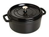 Staub 1102225 Cocotte/Bräter, rund mit Deckel 22 cm, 2,6 L, mit mattschwarzer Emaillierung im Inneren des Topfes, schwarz