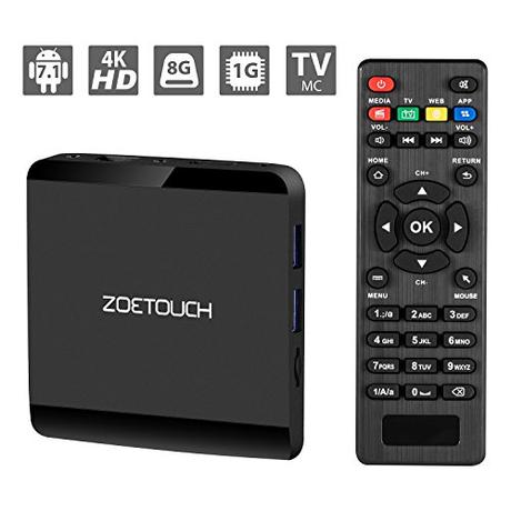Android TV Box 7.1.2 Zoetouch Smart TV Box Quad-Core mit 1 GB RAM + 8 GB ROM, Wifi 2,4 Ghz, Unterstützung 1080p / 4K Full HD TV Box