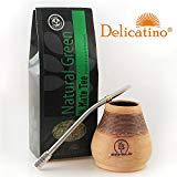 Starterset Delicatino Premium Mate Tee Natural Green 200g + Mate Keramik Delicatino + Bombilla Hexagonal 17cm