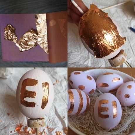 Zw🥚erl🥚um Huhn und Ei – oder – Last Minute DIY zu Ostern: Hasentüten zum Verpacken & Eier mit Blattmetall verzieren