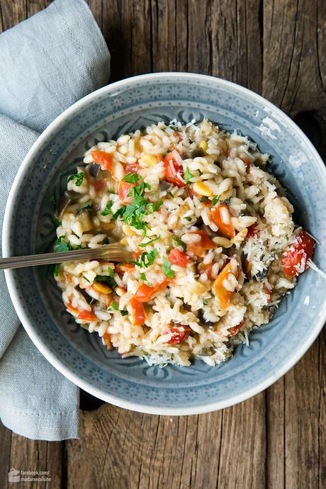 Risotto mit gerösteten Auberginen & Tomaten