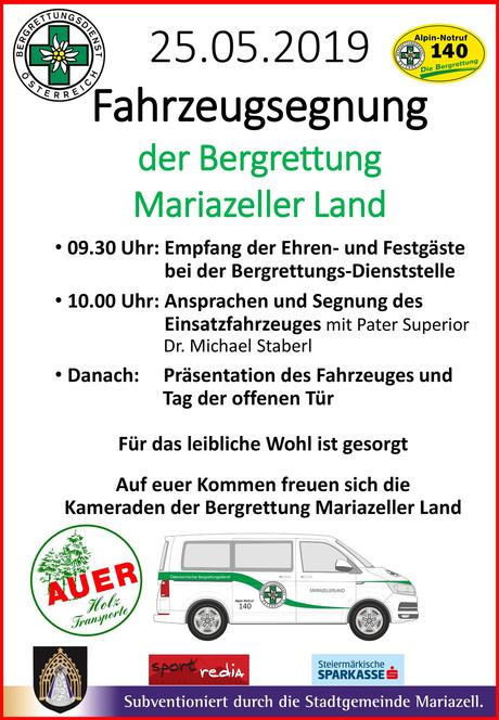 Termintipp: Fahrzeugsegnung der Bergrettung Mariazellerland