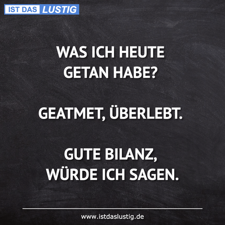 Lustiger BilderSpruch - WAS ICH HEUTE GETAN HABE?  GEATMET, ÜBERLEBT....