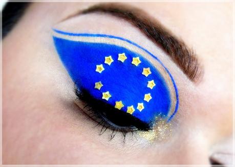 Europa makeup look blau gelbe Sterne