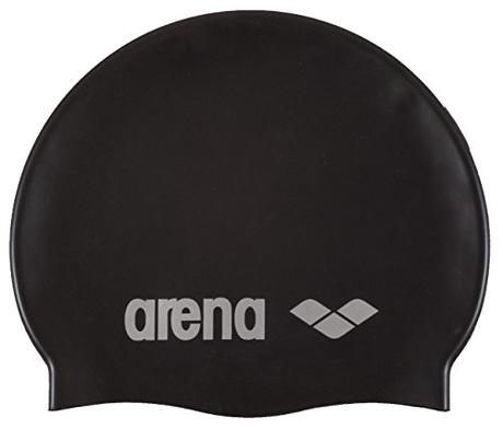 arena Unisex Badekappe Classic Silikon (Verstärkter Rand, Weniger Verrutschen der Kappe, Weich), Black-Silver (55), One Size