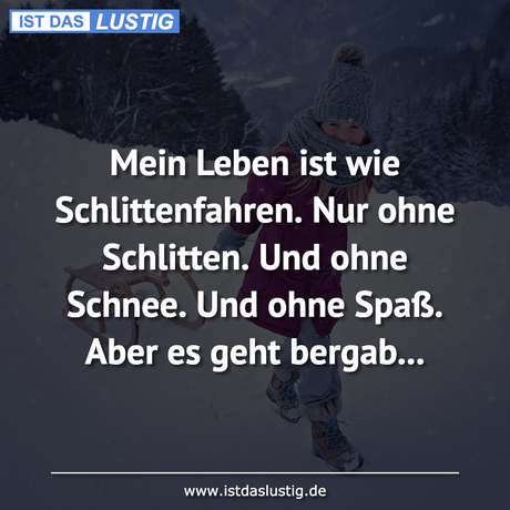 Lustiger BilderSpruch - Mein Leben ist wie Schlittenfahren. Nur ohne...