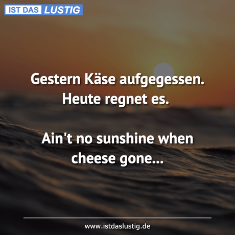 Lustiger BilderSpruch - Gestern Käse aufgegessen. Heute regnet es....
