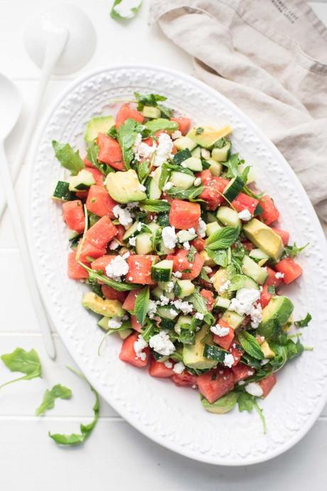 Wassermelonensalat mit Feta, Gurke & Avocado