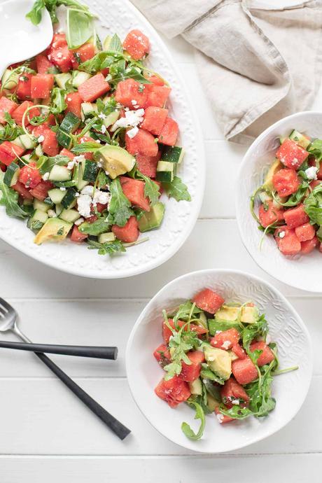 Wassermelonensalat mit Feta, Gurke & Avocado