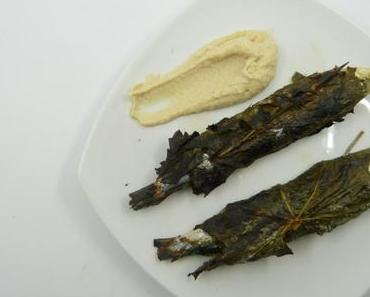 Sardinen, im Weinblatt geggrillt mit Sesam-Zitronensauce