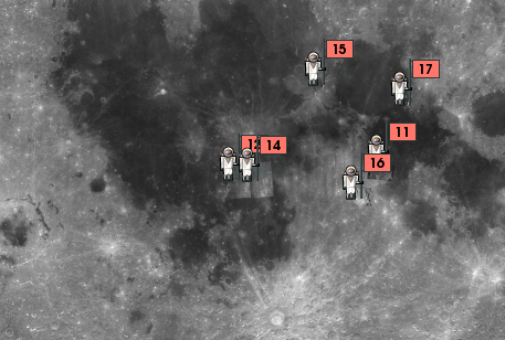 Standorte der Landungen auf dem Mond