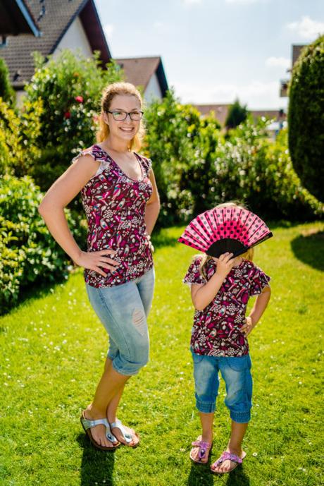 Luftige Shirts mit Flügelärmeln aus Viskose Jersey für Mutter und Tochter
