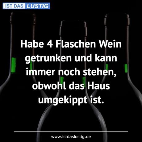 Lustiger BilderSpruch - Habe 4 Flaschen Wein getrunken und kann immer...