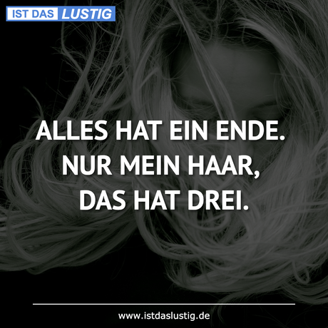 Lustiger BilderSpruch - ALLES HAT EIN ENDE. NUR MEIN HAAR, DAS HAT DREI.