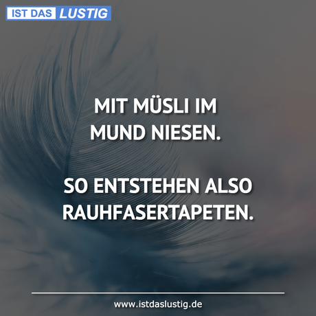 Lustiger BilderSpruch - MIT MÜSLI IM MUND NIESEN.  SO ENTSTEHEN ALSO...