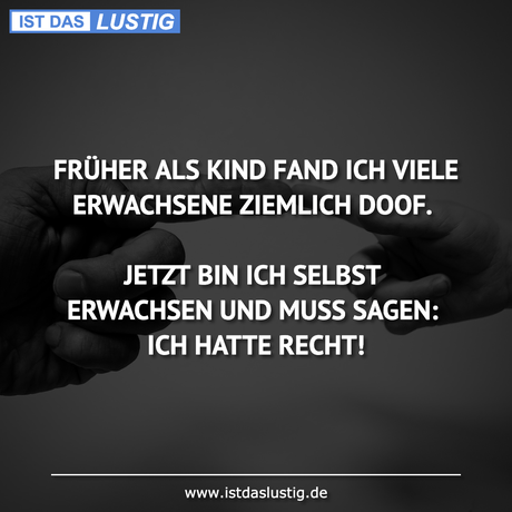 Lustiger BilderSpruch - FRÜHER ALS KIND FAND ICH VIELE ERWACHSENE...