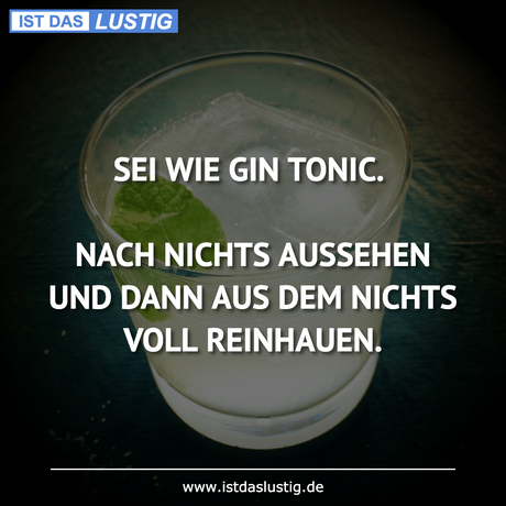 Lustiger BilderSpruch - SEI WIE GIN TONIC.  NACH NICHTS AUSSEHEN UND...