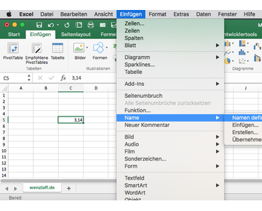 Wie können in Excel mit Mac OS X Felder mit einem sprechenden Namen (Konstante) belegt werden?