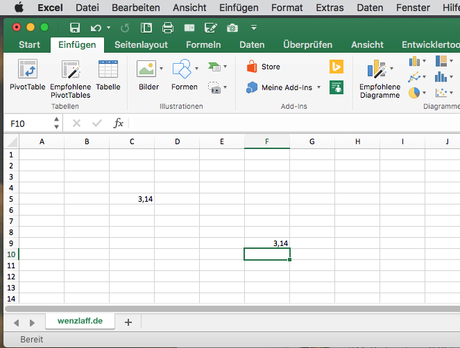 Wie können in Excel mit Mac OS X Felder mit einem sprechenden Namen (Konstante) belegt werden?