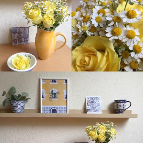 Von Delfter Kacheln aus Papier und gelben Rosen – oder – Blau und Gelb dekoriert