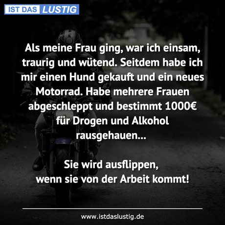 Lustiger BilderSpruch - Als meine Frau ging, war ich einsam, traurig...