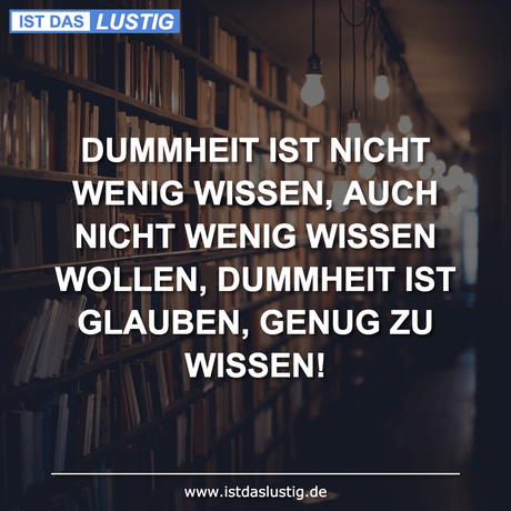 Lustiger BilderSpruch - DUMMHEIT IST NICHT WENIG WISSEN, AUCH NICHT...