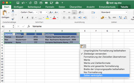 Excel-Quickie: Wie können Excel Tabellen-Referenzen bzw. Verknüpfungen in andere Arbeitsblätter eingefügt werden in Mac OS X?