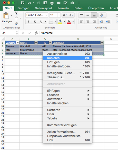 Excel-Quickie: Wie können Excel Tabellen-Referenzen bzw. Verknüpfungen in andere Arbeitsblätter eingefügt werden in Mac OS X?
