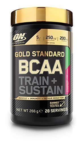 Optimum Nutrition Gold Standard BCAA- Verzweigtkettige Aminosäuren (mit Vitamin C, Wellmune, Rhodiola rosea und Elektrolyten, BCAA Pulver von ON) Strawberry Kiwi, 28 Portionen, 266g
