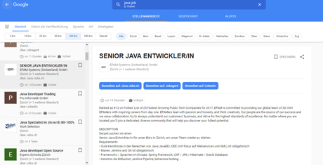 Job-Funktion in der Google Suche – noch einfachere Jobsuche jetzt auch in der Schweiz