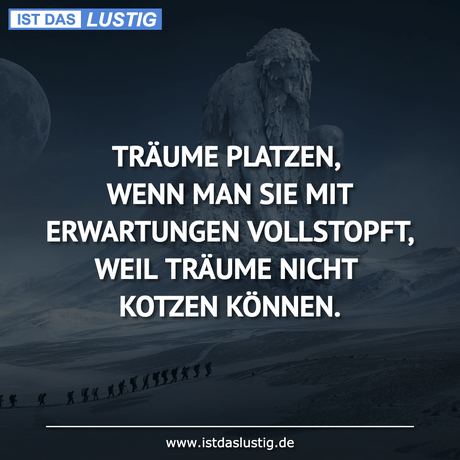 Lustiger BilderSpruch - TRÄUME PLATZEN, WENN MAN SIE MIT ERWARTUNGEN...
